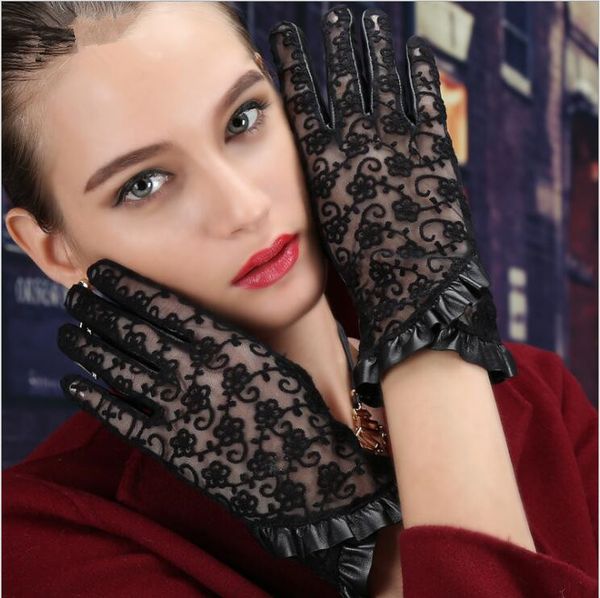 fashion classic short black lace sheepskin gloves genuine leather touch screen gloves sun protection lady mittens, Blue;gray
fashion classic short black lace sheepskin gloves genuine leather touch screen gloves sun protection lady mittens, Blue;gray