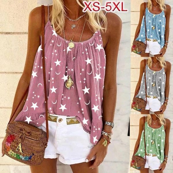 women casual stars moon print sleeveless round neck loose sling vest blouse ladies pullover shopping beach summer top, White
women casual stars moon print sleeveless round neck loose sling vest blouse ladies pullover shopping beach summer top, White