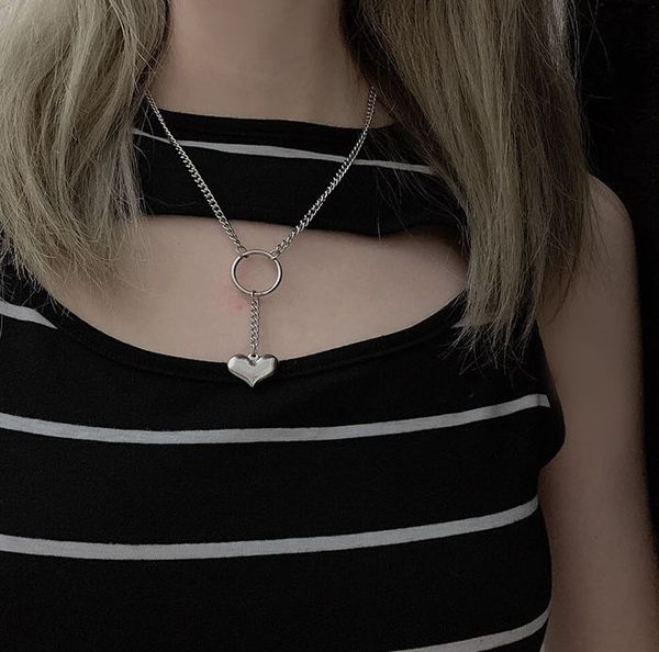 european harajuku stainless steel heart pendant choker necklace cool girl gothic statement necklace for woman gifts, Silver 
european harajuku stainless steel heart pendant choker necklace cool girl gothic statement necklace for woman gifts, Silver