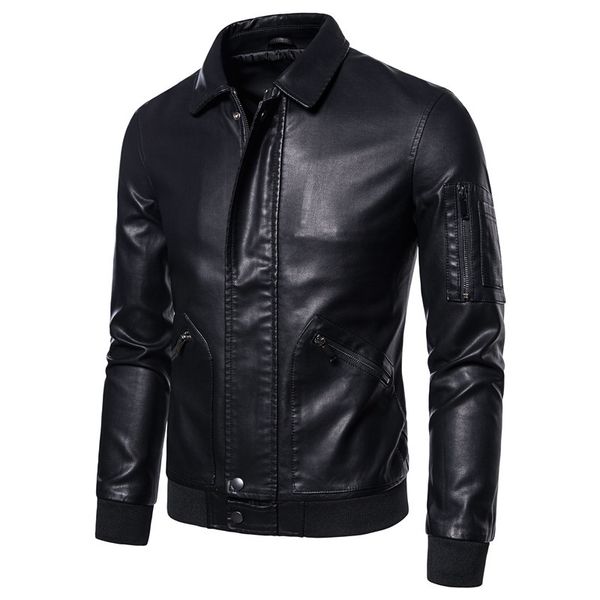 2021 men's new style for autumn men's handsome lapel slim casual pu leather youth fashion solid color zip leather jacket, Black
2021 men's new style for autumn men's handsome lapel slim casual pu leather youth fashion solid color zip leather jacket, Black
