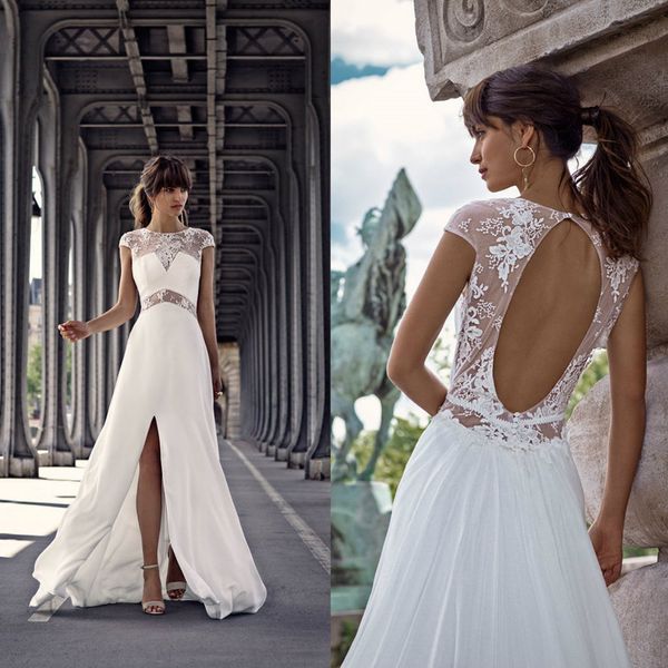 2021 fashion wedding dresses capped sleeve lace split beach bridal gowns custom made hollow back sweep train a-line wedding dress, White
2021 fashion wedding dresses capped sleeve lace split beach bridal gowns custom made hollow back sweep train a-line wedding dress, White