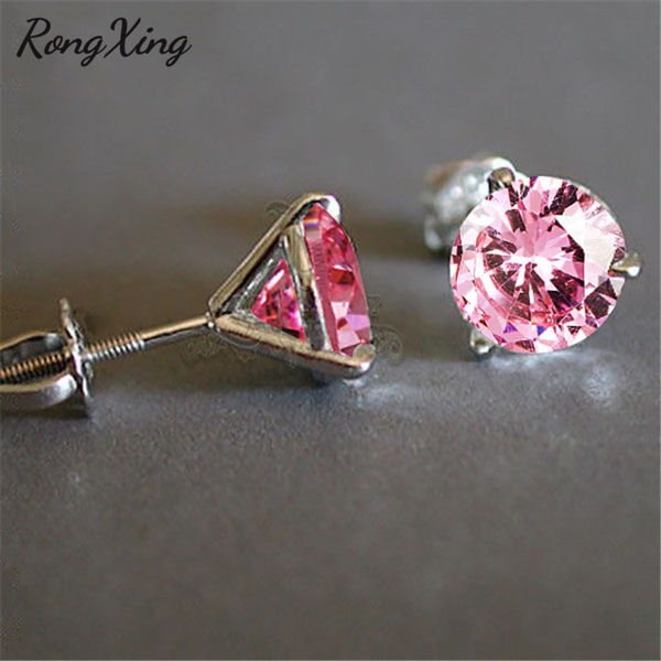 rongxing elegant pink cubic zirconia 3 claw round stone stud earrings for women white gold filled birthstone spiral earring gift, Golden;silver 
rongxing elegant pink cubic zirconia 3 claw round stone stud earrings for women white gold filled birthstone spiral earring gift, Golden;silver