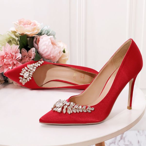 wed2020 shoes bridal wedding decent simple rhinestone pointed french girls' satin high heels for women, Black
wed2020 shoes bridal wedding decent simple rhinestone pointed french girls' satin high heels for women, Black