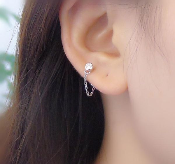 925 sterling silver round zircon ear chain stud earring temperament series double three ear hole tassel cool trend girl01, Golden;silver
925 sterling silver round zircon ear chain stud earring temperament series double three ear hole tassel cool trend girl01, Golden;silver
