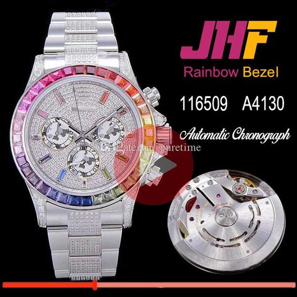 jhf rainbow colored baguette bezel a4130 automatic chronograph mens wach pave diamonds dial oyster bracelet watches edition puretime, Slivery;brown
jhf rainbow colored baguette bezel a4130 automatic chronograph mens wach pave diamonds dial oyster bracelet watches edition puretime, Slivery;brown