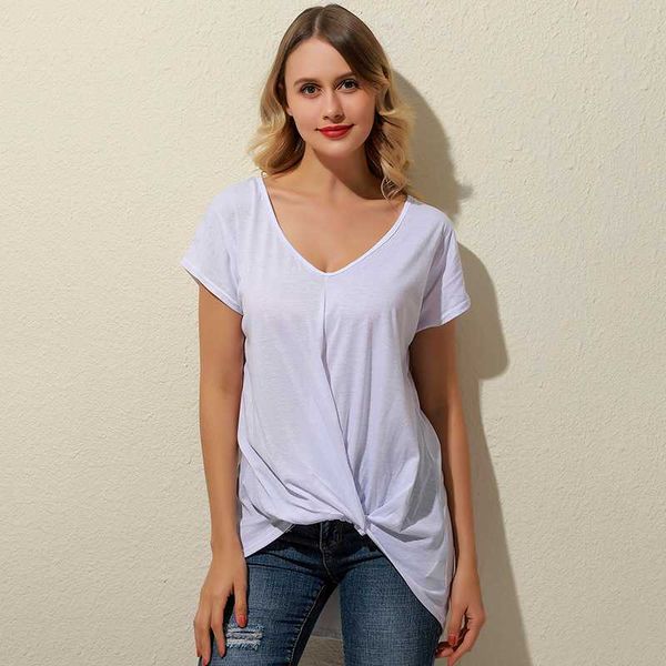 women's t-shirt women summer short sleeve twisted ladies 2021 fashion solid color v neck clothes streetwear camiseta mujer, White
women's t-shirt women summer short sleeve twisted ladies 2021 fashion solid color v neck clothes streetwear camiseta mujer, White