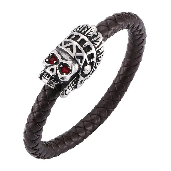 charm bracelets retro red eyed men's brown woven leather bracelet stainless steel magnetic buckle fashion glamour 7-sp0141, Golden;silver
charm bracelets retro red eyed men's brown woven leather bracelet stainless steel magnetic buckle fashion glamour 7-sp0141, Golden;silver
