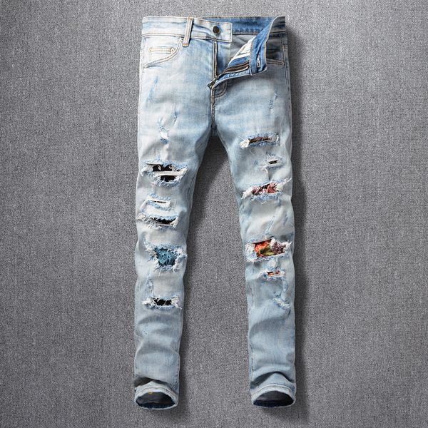 american streetwear fashion men jeans light blue patches designer ripped jeans elastic slim fit hip hop pants homme
american streetwear fashion men jeans light blue patches designer ripped jeans elastic slim fit hip hop pants homme