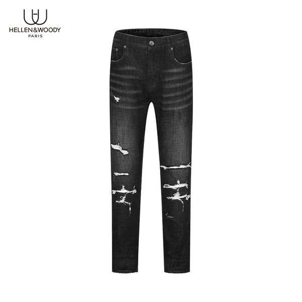 men's jeans hw slim-fit ripped in stretch black denim mens luxury clothing washed fashion straight trousers, Blue
men's jeans hw slim-fit ripped in stretch black denim mens luxury clothing washed fashion straight trousers, Blue