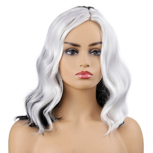 2020 new style wigs selling women's fashion black and white mixed color chemical fiber headgear in europe and america
2020 new style wigs selling women's fashion black and white mixed color chemical fiber headgear in europe and america