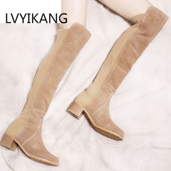 over the knee women boots beige suede leather long boot black stretch fabric patchwork shoes med heels slip on ladies 2020
over the knee women boots beige suede leather long boot black stretch fabric patchwork shoes med heels slip on ladies 2020