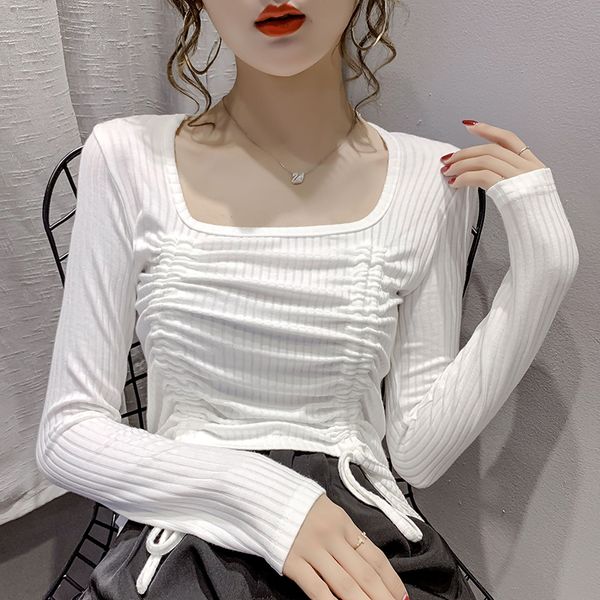 women dressises 2020 autumn long-sleeved t-shirt slim slimming bottoming shirt design pleated drawstring careful machine womens, White
women dressises 2020 autumn long-sleeved t-shirt slim slimming bottoming shirt design pleated drawstring careful machine womens, White