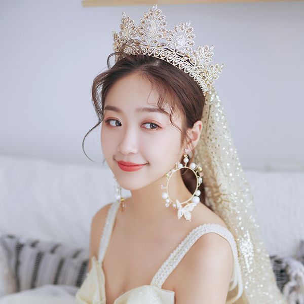 himstory queen crown tiara fashion zircon retro champagne gold crown veil earring bridal hair jewelry banquet party accessories, White;golden
himstory queen crown tiara fashion zircon retro champagne gold crown veil earring bridal hair jewelry banquet party accessories, White;golden