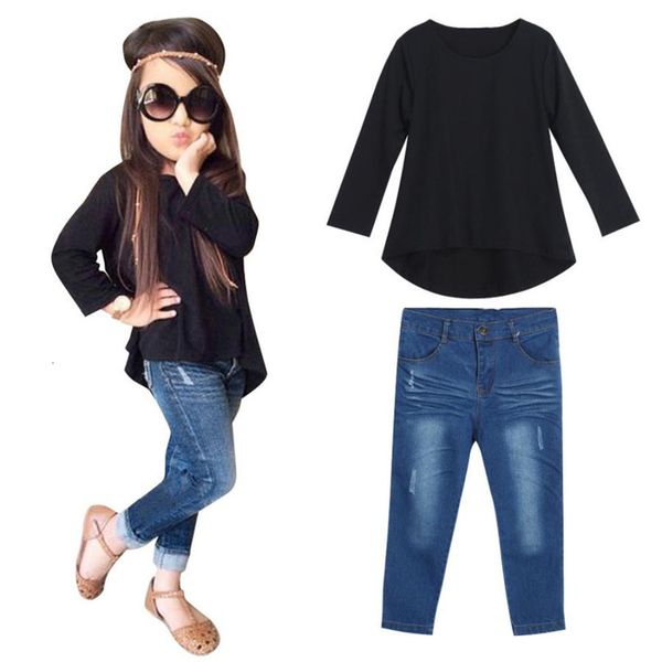 black color toddler baby kids girls outfit clothes long sleeve t-shirt +jeans pants 1set drop shipped st06, White
black color toddler baby kids girls outfit clothes long sleeve t-shirt +jeans pants 1set drop shipped st06, White