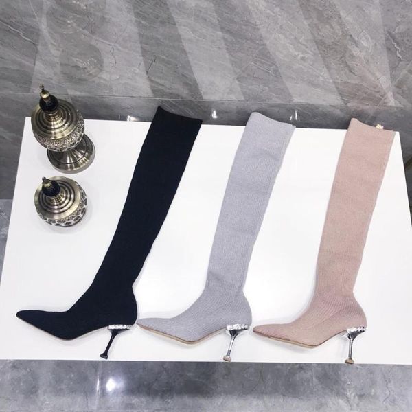 stretch boots high heels over the knee boots pointed toe stretch fabric zapatos de mujer slip on thin heels, Black
stretch boots high heels over the knee boots pointed toe stretch fabric zapatos de mujer slip on thin heels, Black