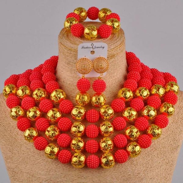 costume red african jewelry set nigerian wedding beads simulated pearl necklace for women fzz27, Silver