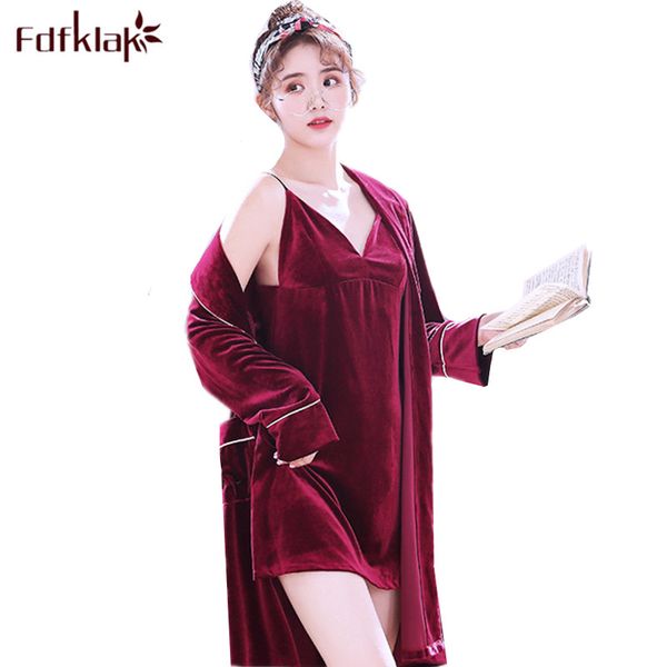 fdfklak gold velvet warm sleepwear women autumn winter bathrobe two piece nightwear robe set new lounge wear home clothes, Black;red
fdfklak gold velvet warm sleepwear women autumn winter bathrobe two piece nightwear robe set new lounge wear home clothes, Black;red