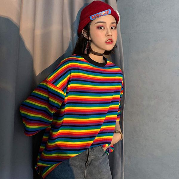women's t-shirt summer women t-shirts rainbow striped tee shirts o-neck harajuku loose t shirt woman clothes short sleeve tshirts stree, White
women's t-shirt summer women t-shirts rainbow striped tee shirts o-neck harajuku loose t shirt woman clothes short sleeve tshirts stree, White