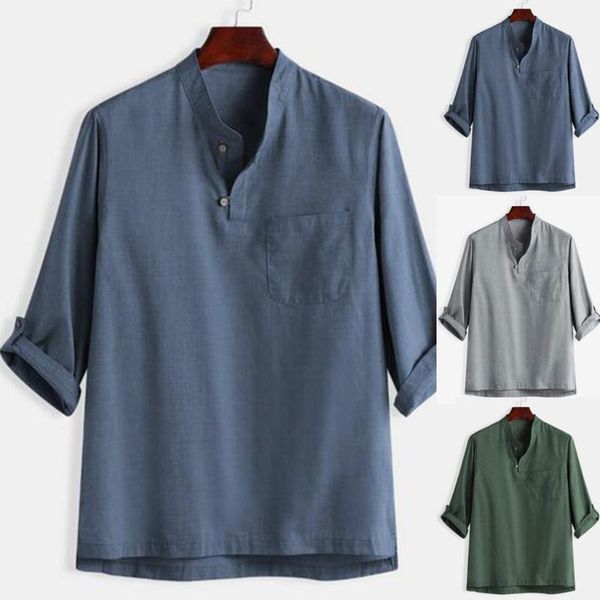 men's casual shirts 2021 blouse cotton linen shirt summer style fashionable pure and seven-cent top, White;black
men's casual shirts 2021 blouse cotton linen shirt summer style fashionable pure and seven-cent top, White;black