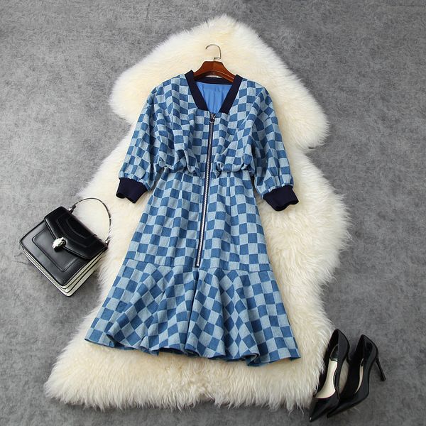 european and american women's wear 2020 autumn new style five-point sleeve v-neck checked print fashionable denim dress, Black;gray
european and american women's wear 2020 autumn new style five-point sleeve v-neck checked print fashionable denim dress, Black;gray
