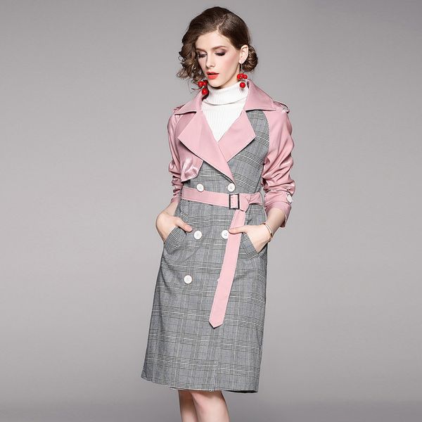 women's trench coats 2021 autumn patchwork double-breasted plaid coat women long sleeve notched vintage overcoat windbreaker belt k893, Tan;black
women's trench coats 2021 autumn patchwork double-breasted plaid coat women long sleeve notched vintage overcoat windbreaker belt k893, Tan;black