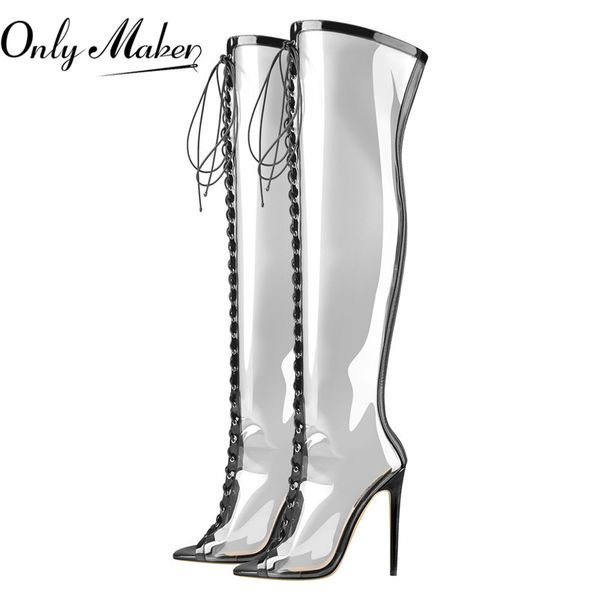 boots onlymaker women peep toe stiletto 12cm high heels transparent pvc above-the-knee lace up party fashion show shoes, Black
boots onlymaker women peep toe stiletto 12cm high heels transparent pvc above-the-knee lace up party fashion show shoes, Black