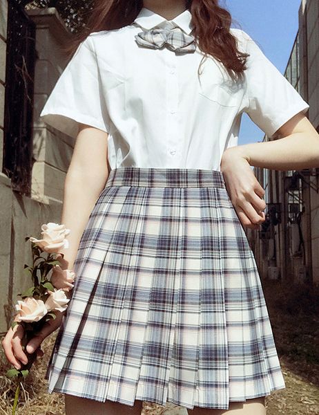 womens cosplay homecoming skirts fashion uniform plaid pleat a line skirts plaid casual above knee skirts womens clothing, Blue;pink
