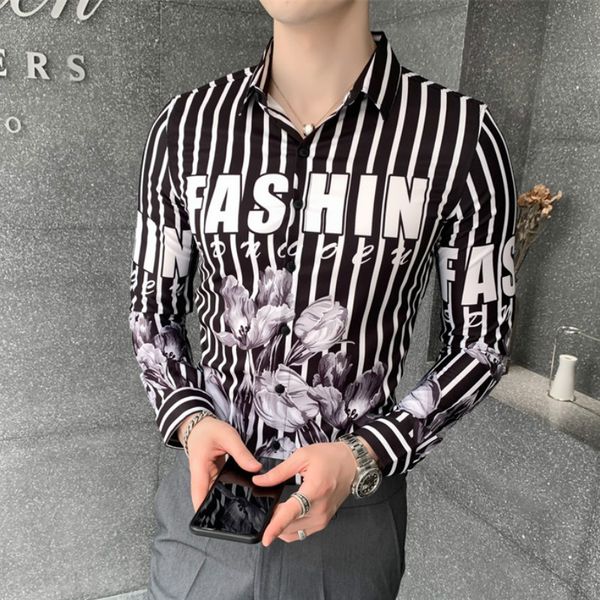 men's casual shirts striped men slim fit streetwear long sleeve flower shirt nightclub party clothing camisas para hombre, White;black
men's casual shirts striped men slim fit streetwear long sleeve flower shirt nightclub party clothing camisas para hombre, White;black