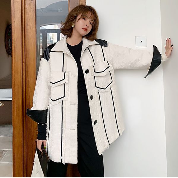 women's windbreaker 2020 autumn winter new tweed imitation wool coat loose large single-breasted patchwork thick pocket coat z49, Tan;black
women's windbreaker 2020 autumn winter new tweed imitation wool coat loose large single-breasted patchwork thick pocket coat z49, Tan;black