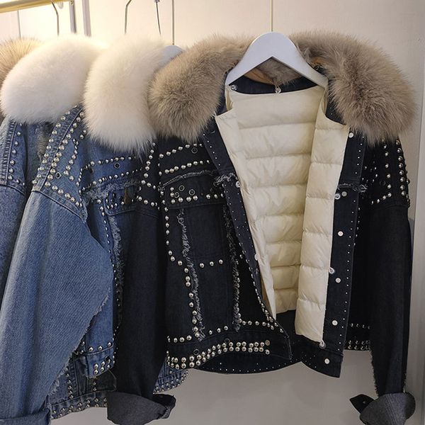 2020 new thick winter women parka real fur collar detachable liner heavy industry rivet denim short down coat female jackets, Black
2020 new thick winter women parka real fur collar detachable liner heavy industry rivet denim short down coat female jackets, Black