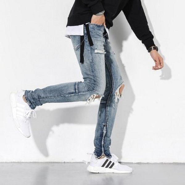 men's jeans high street hole ripped for men 2021 classic washed slim fit side zipper trousers autumn retro beggar pants streetwear, Blue
men's jeans high street hole ripped for men 2021 classic washed slim fit side zipper trousers autumn retro beggar pants streetwear, Blue