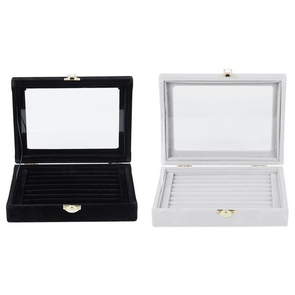2 pcs velvet glass ring earring jewelry display organizer box tray holder storage case, black & gray, Pink;blue
2 pcs velvet glass ring earring jewelry display organizer box tray holder storage case, black & gray, Pink;blue