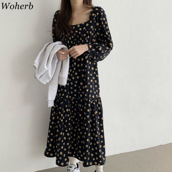 woherb vintage women dress korean clothing square collar long robe high waist floral pleated dresses ropa mujer vestidos 93795, Black;gray
woherb vintage women dress korean clothing square collar long robe high waist floral pleated dresses ropa mujer vestidos 93795, Black;gray