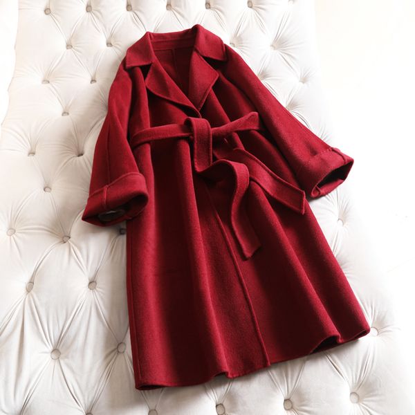 women's wool & blends 2021 double-sided cashmere coat long women 100% overcoat wine red jacket show slim loose belt big size clothes so, Black
women's wool & blends 2021 double-sided cashmere coat long women 100% overcoat wine red jacket show slim loose belt big size clothes so, Black
