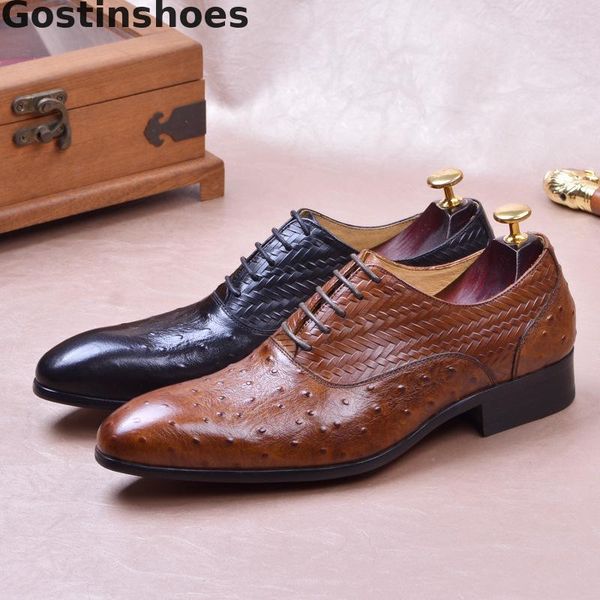 luxury mens shoes genuine leather black brown hand woven ostrich printed men leather shoes dress formal business wedding
luxury mens shoes genuine leather black brown hand woven ostrich printed men leather shoes dress formal business wedding