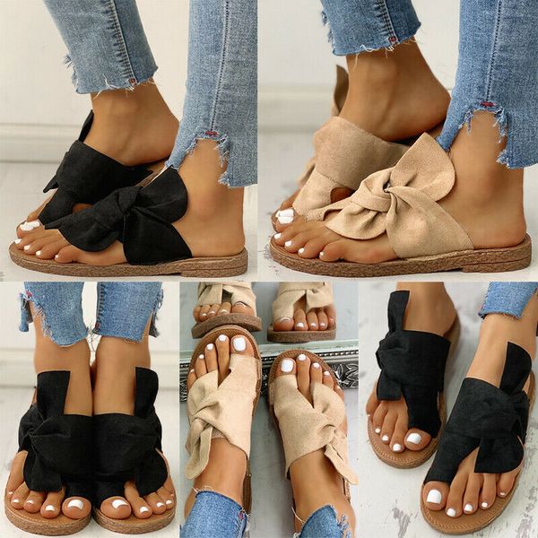 women bowknot toe ring sandals ladies comfy slippers summer slip on flat shoes sandals j55, Black
women bowknot toe ring sandals ladies comfy slippers summer slip on flat shoes sandals j55, Black