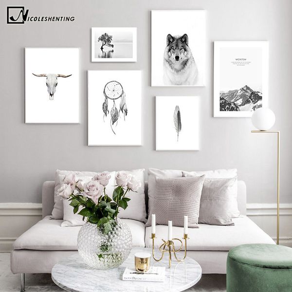 scandinavian poster black white landscape wolf skull nordic style wall art canvas print painting living room decoration picture
scandinavian poster black white landscape wolf skull nordic style wall art canvas print painting living room decoration picture