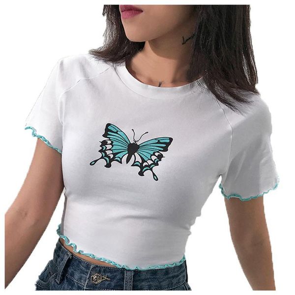 women summer crop print blouse and fashion short sleeve ruffled flounce shirts casual slim streetwear top, White
women summer crop print blouse and fashion short sleeve ruffled flounce shirts casual slim streetwear top, White