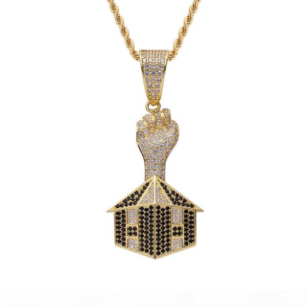 new personalized fist and house pendant necklace mens iced out hip hop gold color jewelry charm necklace for gifts, Silver
new personalized fist and house pendant necklace mens iced out hip hop gold color jewelry charm necklace for gifts, Silver