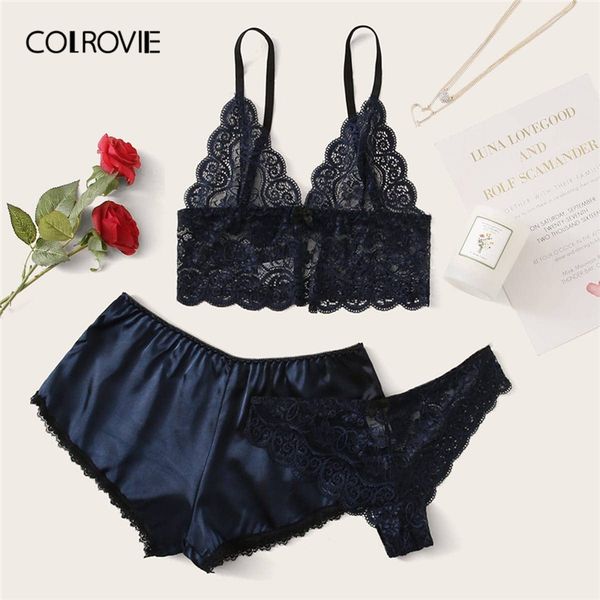 colrovie navy floral lace lingerie set with satin shorts women 2020 summer sets ladies underwear lingerie suits, Red;black
colrovie navy floral lace lingerie set with satin shorts women 2020 summer sets ladies underwear lingerie suits, Red;black
