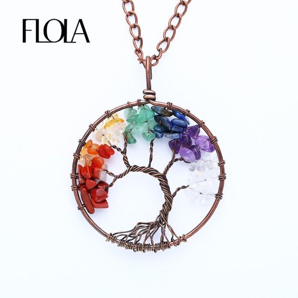 flola reiki 7 chakra tree of life retro pendant necklace quartz crystal healing natural stone necklace women yoga jewelry nken58, Silver 
flola reiki 7 chakra tree of life retro pendant necklace quartz crystal healing natural stone necklace women yoga jewelry nken58, Silver