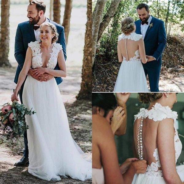 plunging v neck wedding dresses plus size sheer back lace appliqued bridal gowns custom made bohemian vestido de novia, White
plunging v neck wedding dresses plus size sheer back lace appliqued bridal gowns custom made bohemian vestido de novia, White