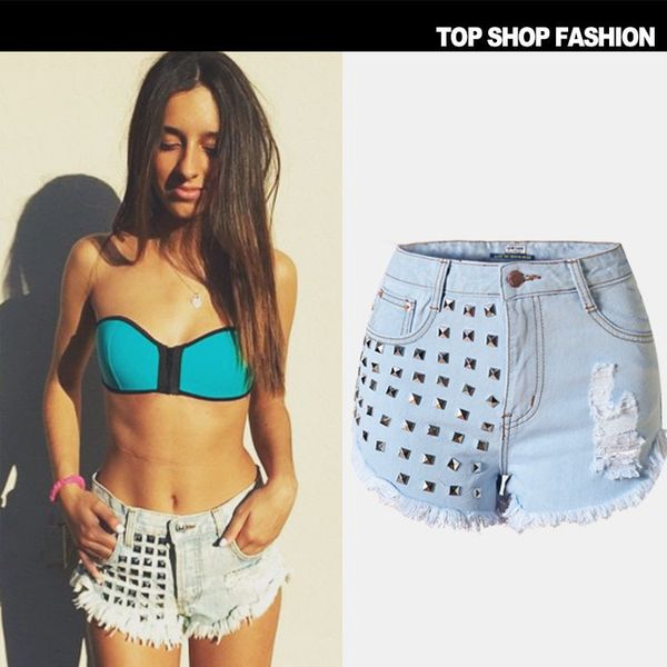 2020 women's fashion vintage tassel rivet ripped loose mid waisted short jeans punk woman denim shorts, Blue
2020 women's fashion vintage tassel rivet ripped loose mid waisted short jeans punk woman denim shorts, Blue