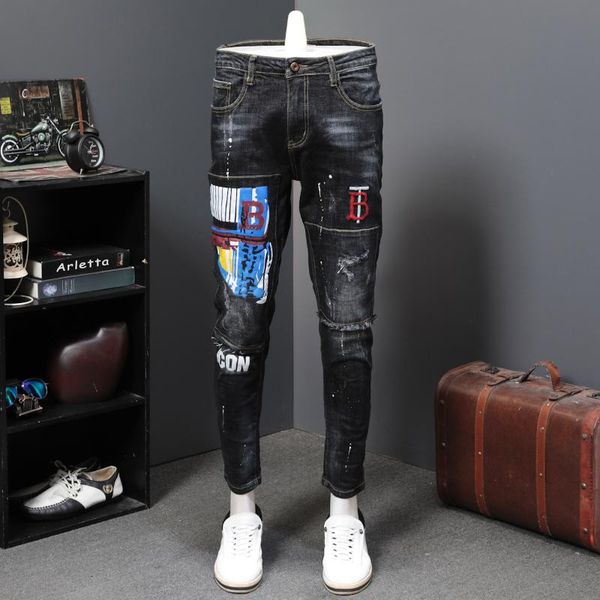 men's jeans spring men black long trousers fashion print male colored drawing painted slim denim pants designer printing, Blue
men's jeans spring men black long trousers fashion print male colored drawing painted slim denim pants designer printing, Blue
