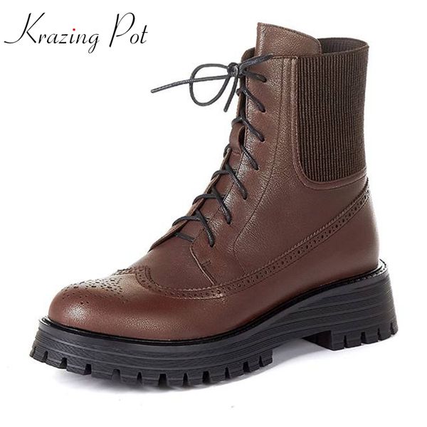 krazing pot cow leather med heels punk motorcycle boots round toe carving decoration block shoes preppy style ankle boots l55, Black
krazing pot cow leather med heels punk motorcycle boots round toe carving decoration block shoes preppy style ankle boots l55, Black