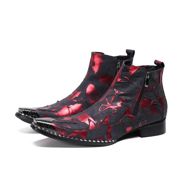 dress shoes christia bella classical metal pointed toe men's genuine leather party short boots male wine red print ankle man zip, Black
dress shoes christia bella classical metal pointed toe men's genuine leather party short boots male wine red print ankle man zip, Black