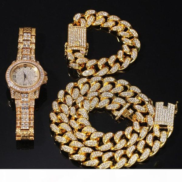 hip hop bling chain jewelry mens necklace iced out diamond miami cuban link chain gold silver watch & necklace & bracelet set
hip hop bling chain jewelry mens necklace iced out diamond miami cuban link chain gold silver watch & necklace & bracelet set