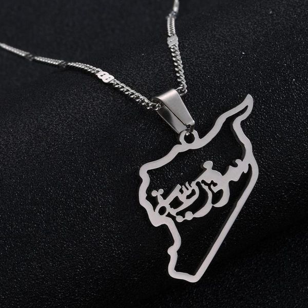 stainless steel syria map pendant necklaces trendy syrians map chain jewelry, Silver