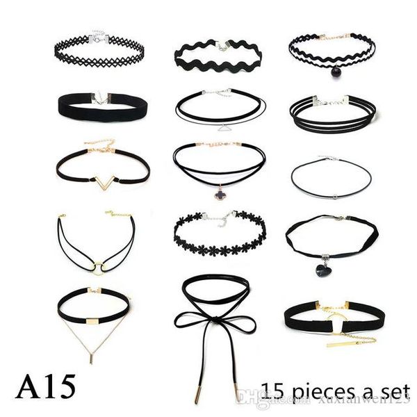 15 pcs /set choker necklace black lace leather velvet strip woman collar jewelry neck accessories chokers colar kolye, Silver
15 pcs /set choker necklace black lace leather velvet strip woman collar jewelry neck accessories chokers colar kolye, Silver