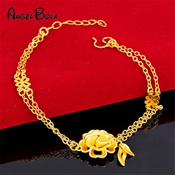 24k gold color bracelet fashion rose flower charm alluvial gold bracelets for women adjustable bracelet no fade, Black
24k gold color bracelet fashion rose flower charm alluvial gold bracelets for women adjustable bracelet no fade, Black
